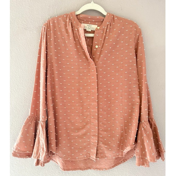 Birds of Paradis by Trovata Tops - Birds of Paradis by Trovata Womens Small Pink Swiss Dot Bell Sleeve Blouse Top